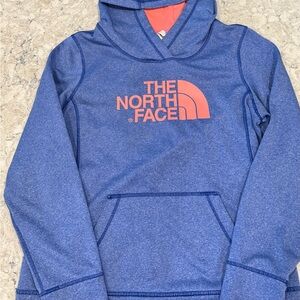 The North Face Blue Hoodie with Orange Logo